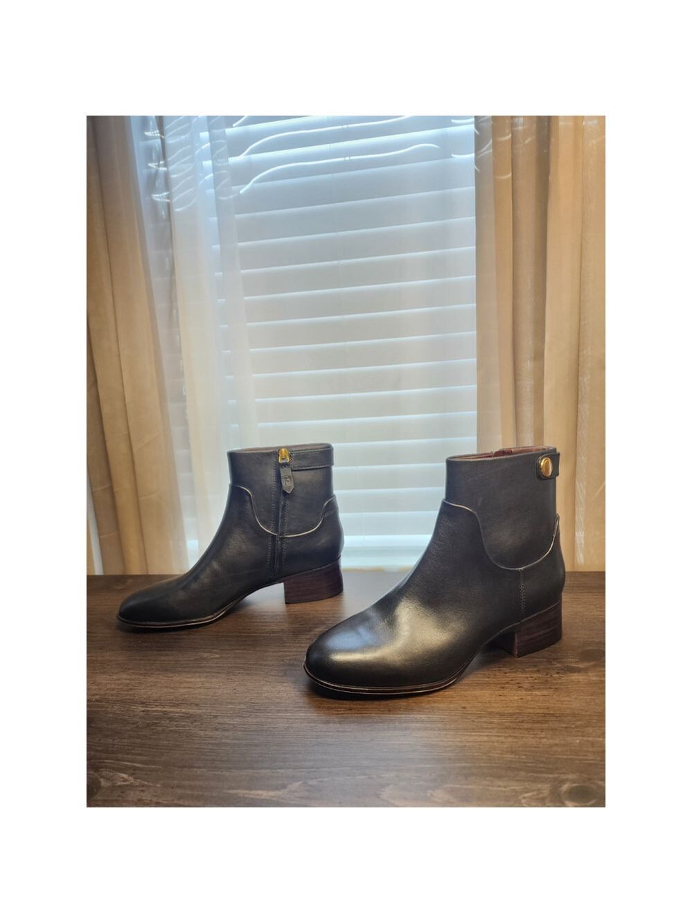 Franco Sarto Jessica Classic Retro Leather Block Heel Boots Booties 8.5 M BLACK - Picture 6 of 16